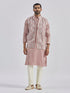 Men's Beige And Cream Silk Blend Jacket, Kurta And Pyjama Set